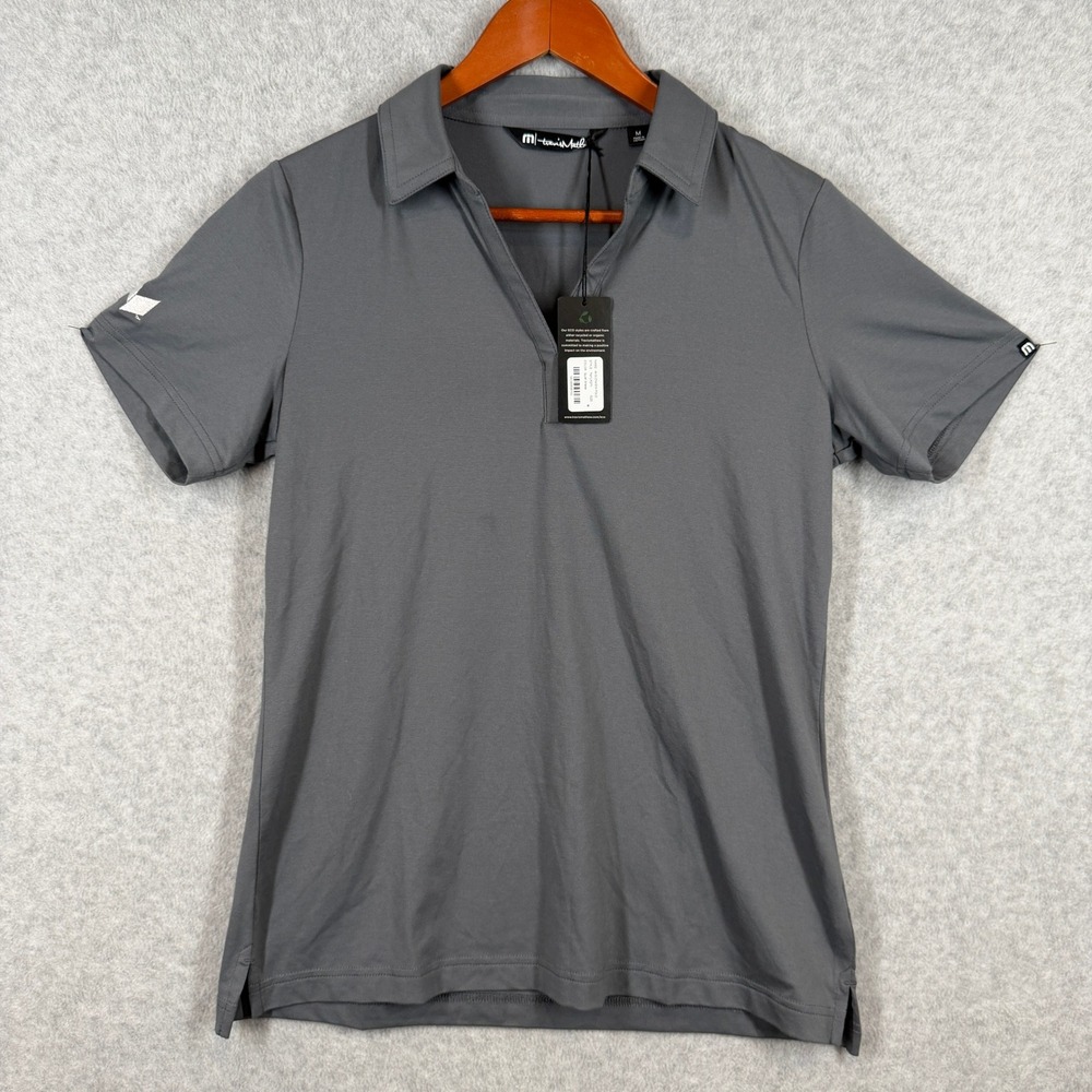 TravisMathew Polo Women Medium Grey Glenview Short Sleeve V-Neck USGA TM1LF071